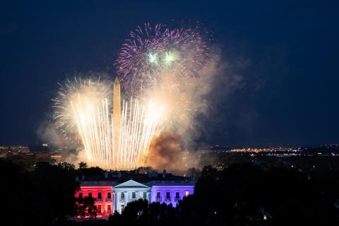 Fireworks appear above the White House North Portico