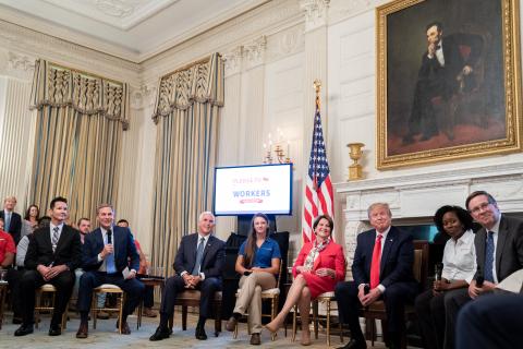 President Donald J. Trump attends a celebration of the one-year anniversary of his Pledge to America’s Workers